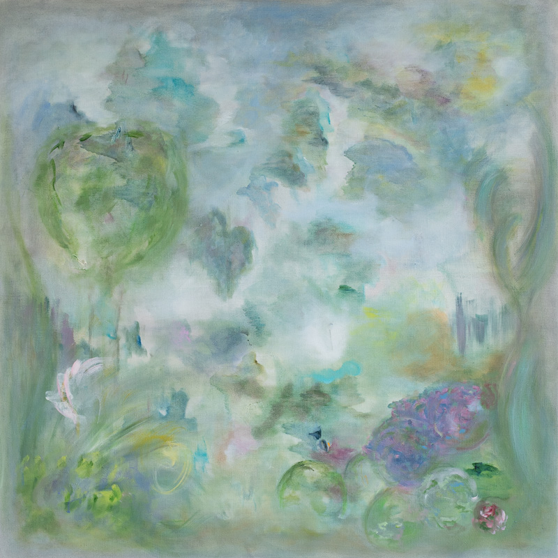 "Jardin anglais" Huile sur Toile - 100 x 100 cm